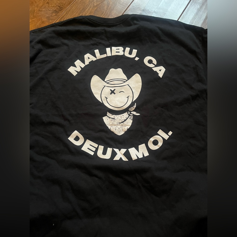 Deuxmoi deux moi t shirt large L 100% cotton Malibu country mart black nwot